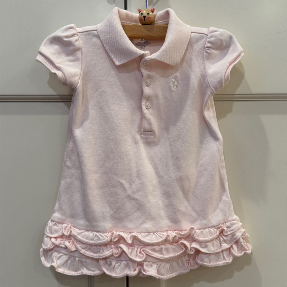 Polo by Ralph Lauren Light Pink Ruffle Hem Polo Dress - Girls